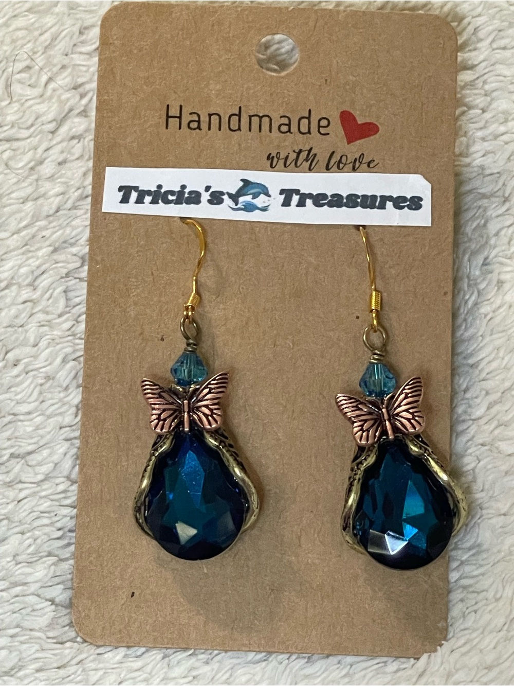 Handcrafted  Teal Butterfly Drop Earrings